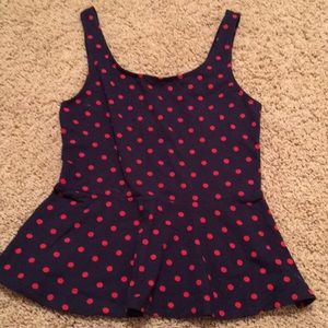 Navy with red polka dots peplum top
